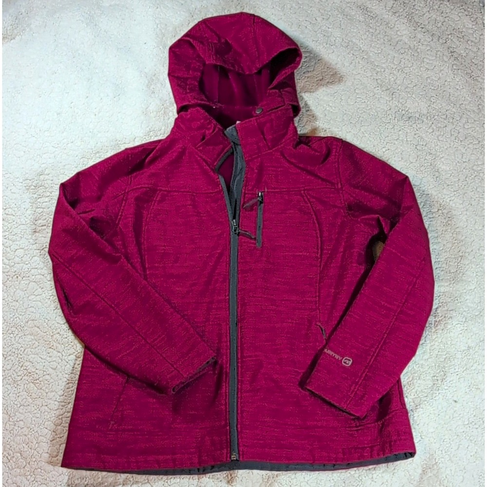 Free Country Womens Large Softshell Jacket Hooded Magenta Pink Fleece Lined